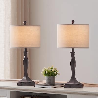 KAWOTI 25.62 inch Table Lamp Set with USB Ports, Bulbs(Set of 2) - W12"*H25.62"