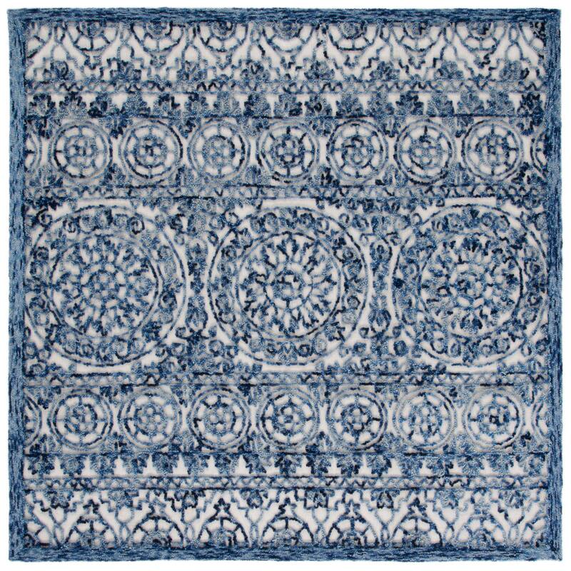 SAFAVIEH Handmade Trace Kia Wool Rug - 6' Square - Navy/Ivory