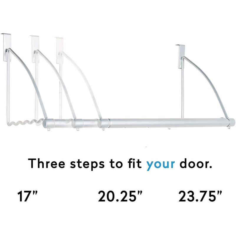 Over the Door Closet Valet with Hanging Bar Expandable 18" - 24" L x 10 x 10" Chrome
