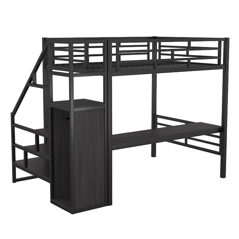Full Metal Loft Bed with Desk and Wardrobe