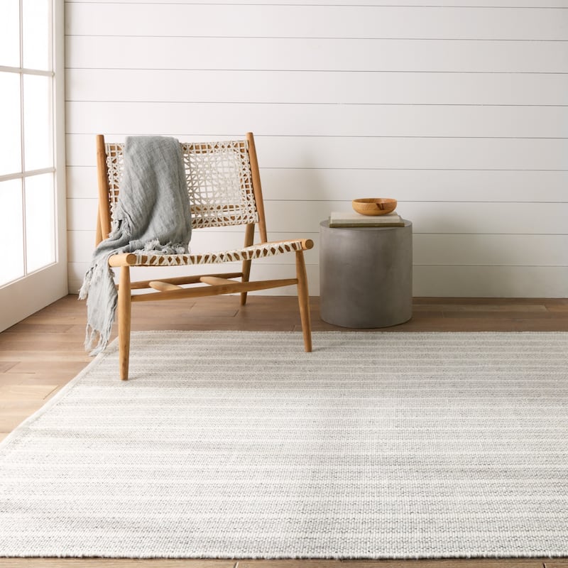 Janelle Indoor/ Outdoor Striped Light Gray/ Ivory Area Rug