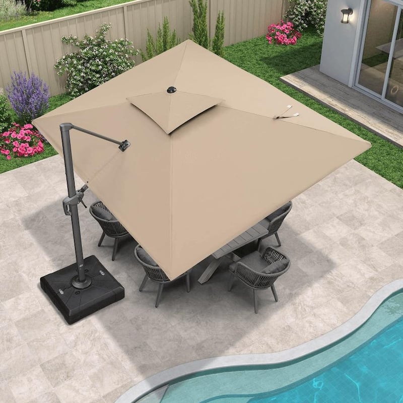 PURPLE LEAF 9 X 12 ft Square Cantilever Umbrellas with Tilt-and-Crank with Base