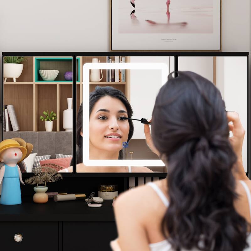 Makeup Vanity with 3-Color Lighted Mirror, Large Vanity Table Dressing