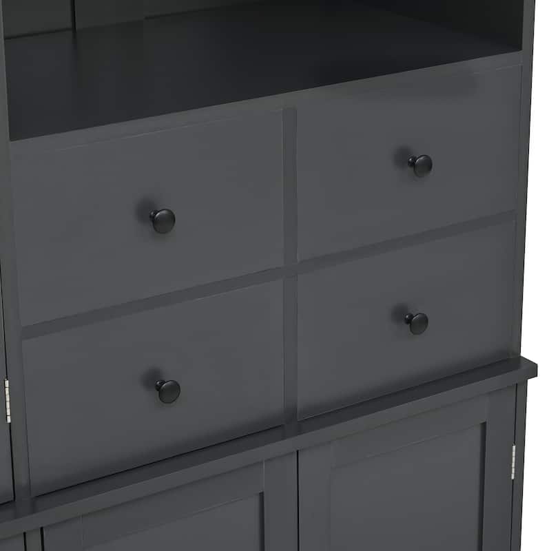 47.2x15.7x75inch Freestanding Buffet with Hutch, Tall Kitchen Pantry Cabinet with 4 Drawers, Door Shelves and Pull-out Trays