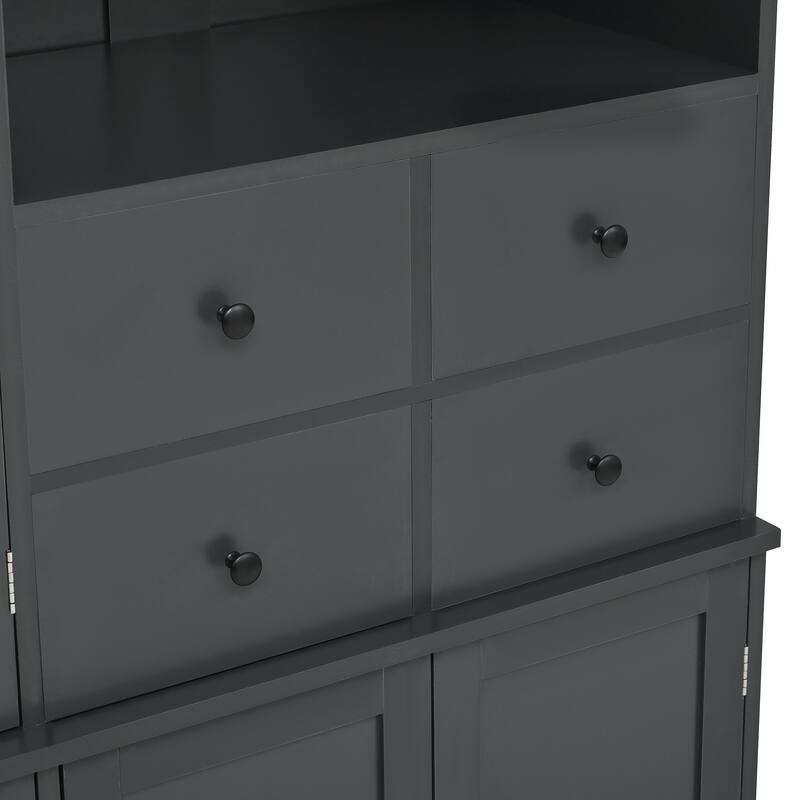 Tall Kitchen Pantry Cabinet, 75" Freestanding Buffet with Hutch, 4 Drawers, Door Shelves & Pull-Out Trays, Dining Room Storage