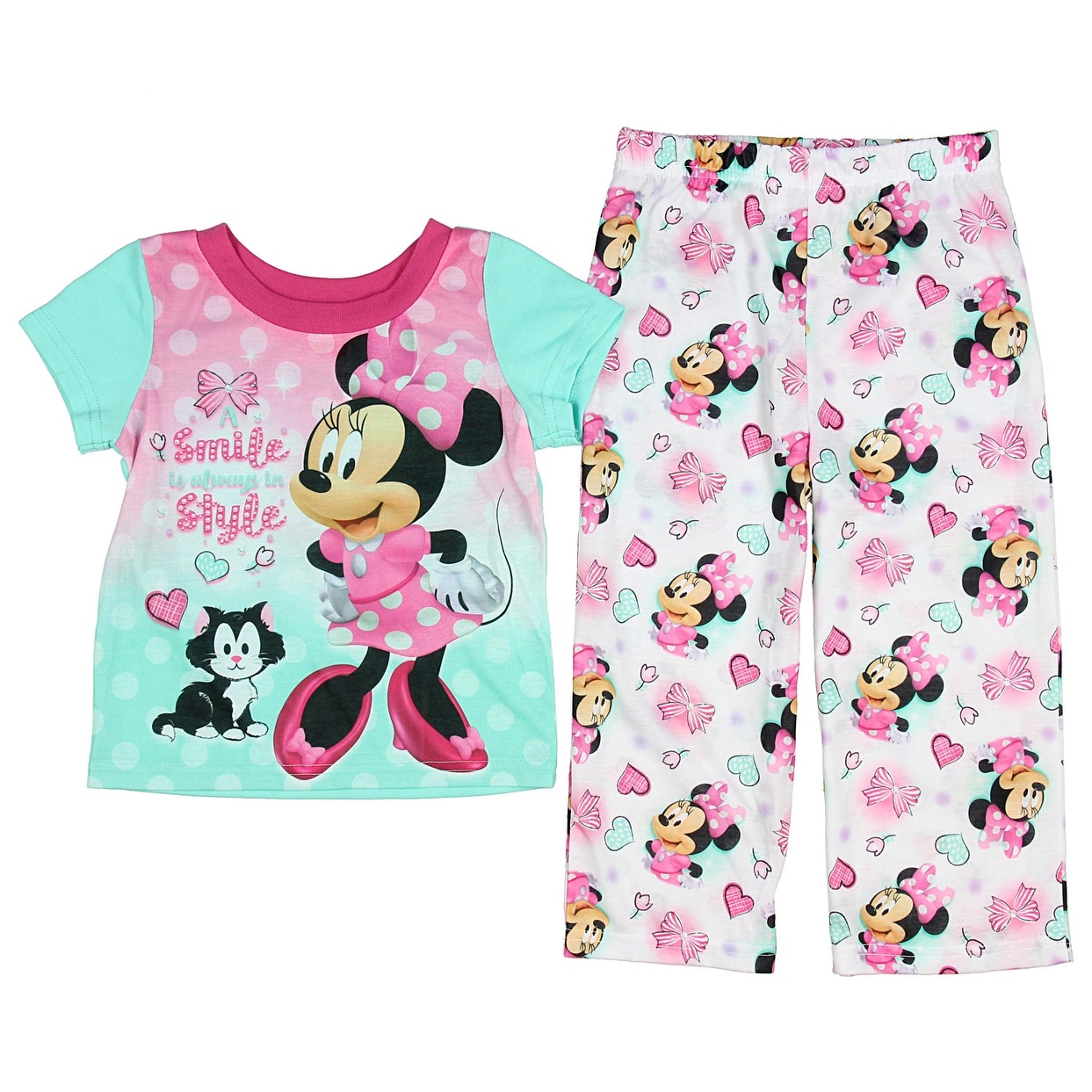 Disney Little Girls Minnie Mouse Peek a Bow Print 2 Pc Pajama Set Pink