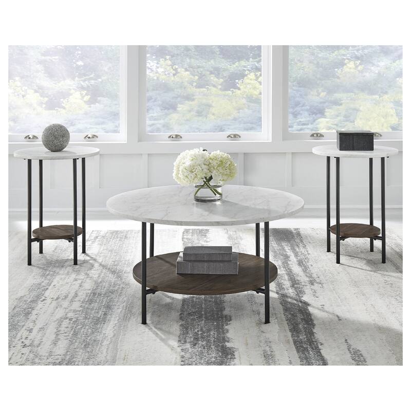 Signature Design by Ashley Wrenwich White/Brown Table (Set of 3) - 34"W x 34"D x 18"H - 34"W x 34"D x 18"H - White/Brown - MDF/Laminate