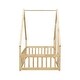 preview thumbnail 14 of 25, Kids Furniture Twin Size Wood House-Shaped Floor Bed Kids Bed with Fence and Guardrails, Grey