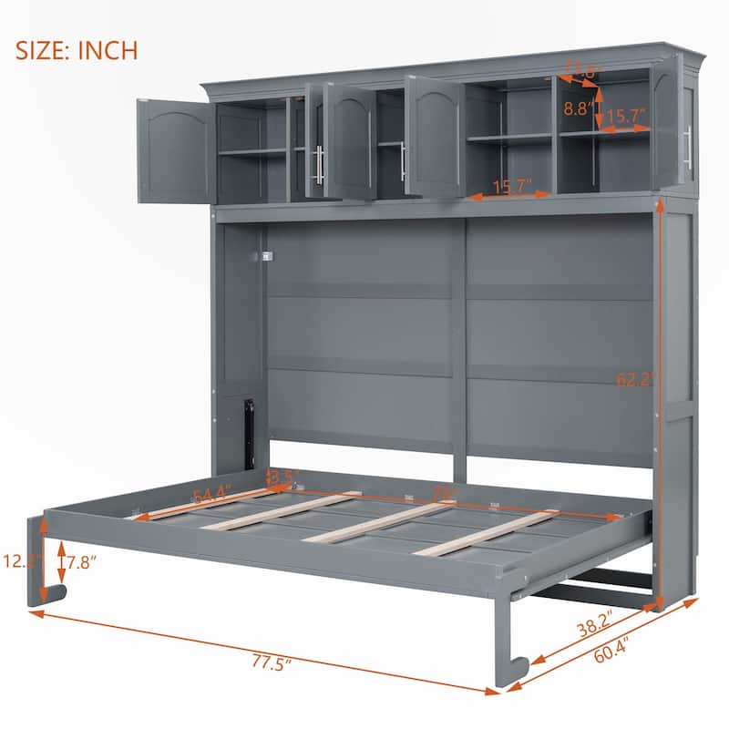 Full Size Murphy Bed Wall Bed with Top Cabinets