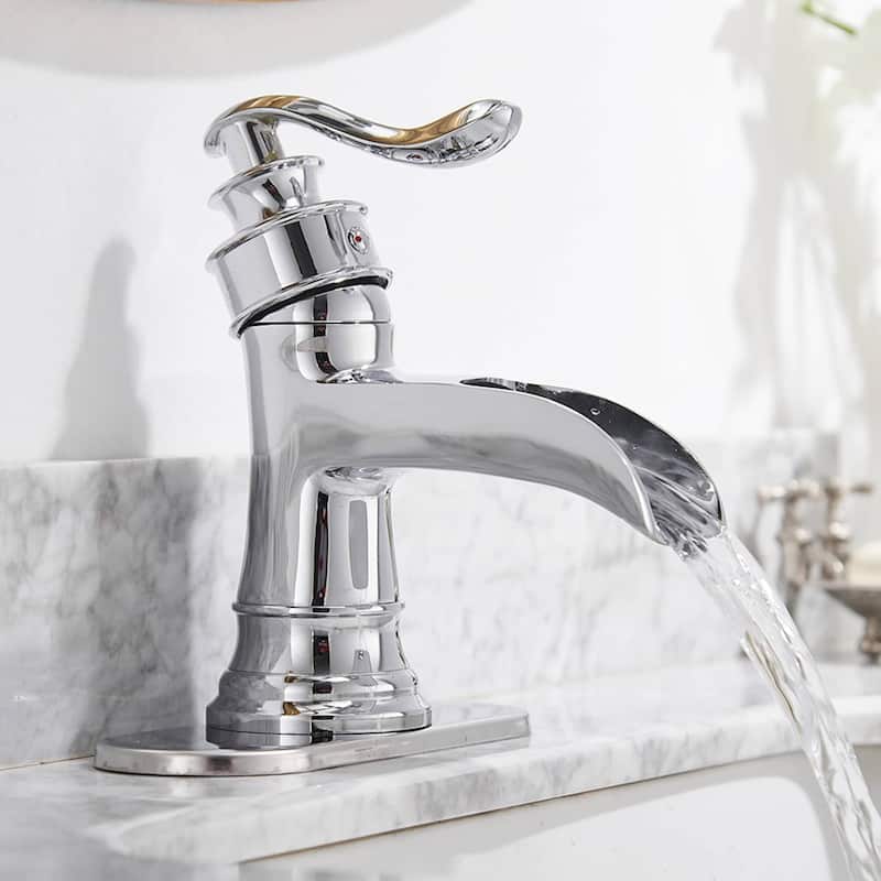 Waterfall Bathroom Faucet Single Handle Bathroon Sink Faucets One Hole Modern Basin Vanity Mixer Taps With Valve And Deck Plate - Chrome