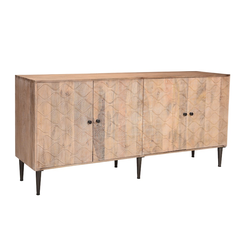 Caden Wave Pattern Wood 4-Door Sideboard - Hazelnut