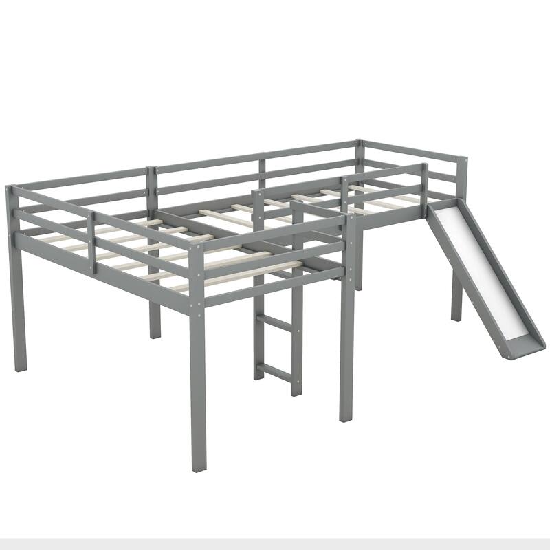 L-Shaped Twin Loft Bed with Ladder, Slide, and Space-Saving Design