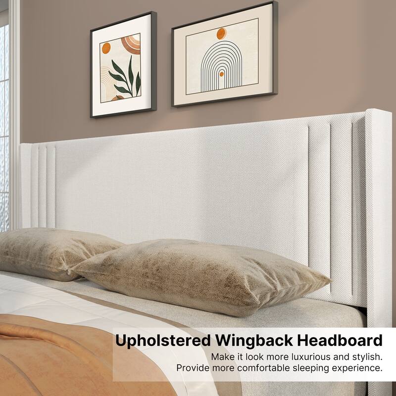 Twin/Full/Queen/King Bed Frame with Wingback Headboard, Upholstered Platform Bed