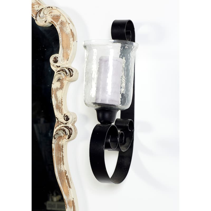 Metal Scroll Handmade Pillar Wall Sconce - Black - Roche River Decor - 7"W x 10"L x 21"H