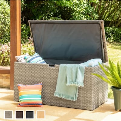 Glitzhome 140 Gallon 52.75"L Outdoor Patio Oversize Wicker Storage Bench Deck Box - 52.75"W x 29"D x 26"H