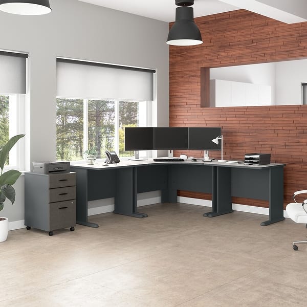 slide 2 of 8, Series A 84W Corner Desk with Drawers by Bush Business Furniture Slate/White Spectrum