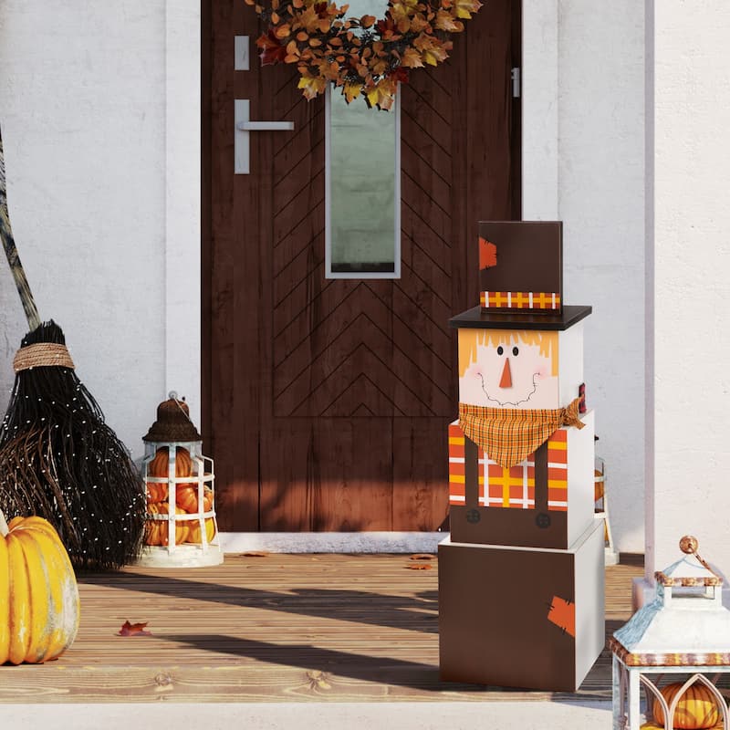 Glitzhome 36"H Wooden Double-Sided Snowman/Scarecrow Porch Decor - Multi-Color