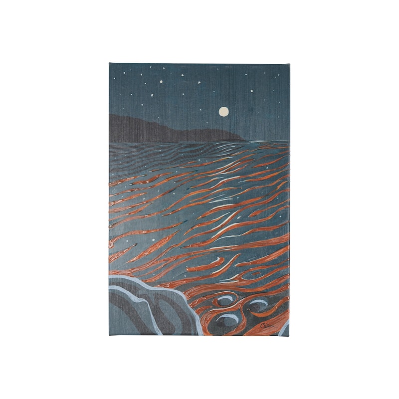 Sea Bay At Night II (20 x 30 ) Canvas Art Print - Small