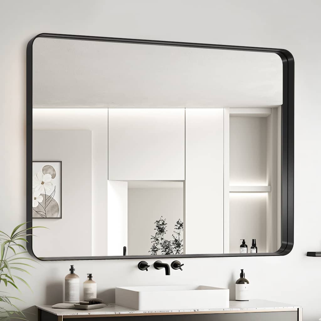 40x32 Inch Black Aluminium Frame Bathroom Mirror