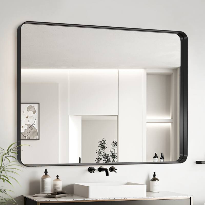 48x32 Inch Black Aluminium Frame Bathroom Mirror