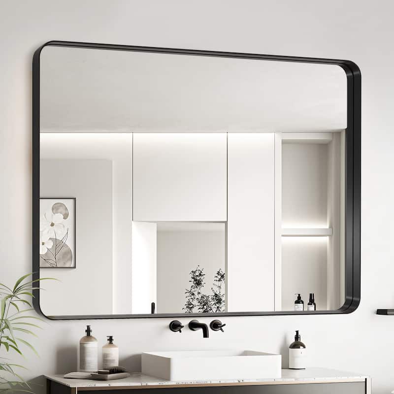 72x40 Inch Black Aluminium Frame Bathroom Mirror - Black