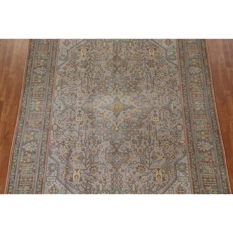 Hand Knotted Oriental 100% Wool Carpet Traditional Medallion Greys & Charcoal Tabriz Area Rug - 11' 2'' X 7' 11''
