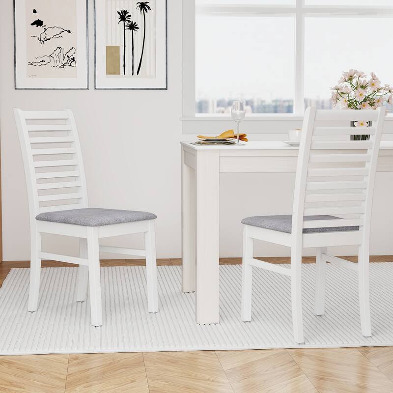 Set of 2 Rubber Wood PU Leather High-Back Farmhouse Dining Chairs Set with Ladder Design - 16" x 21" x 37"