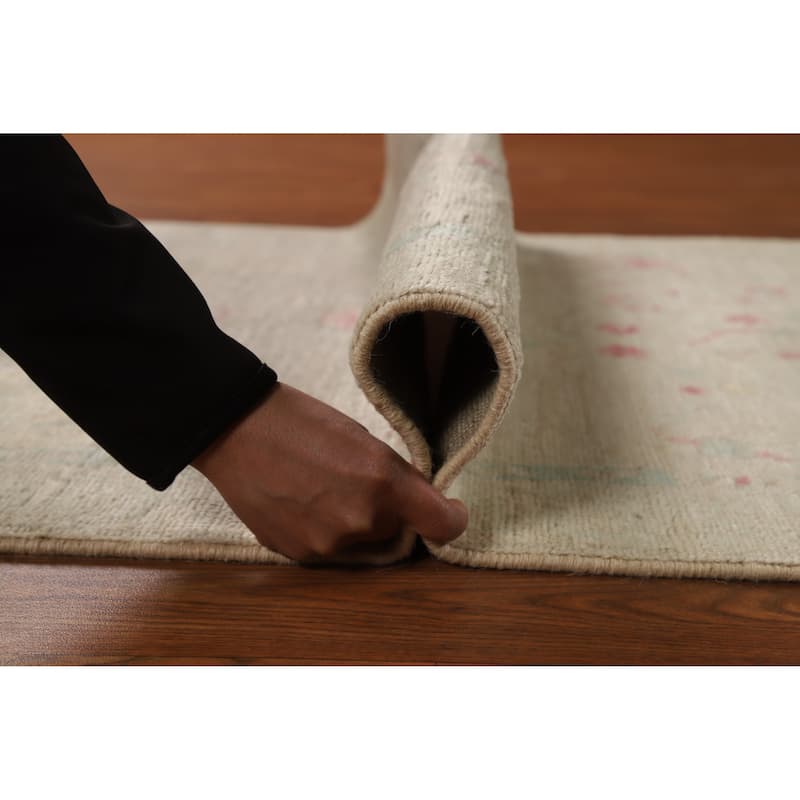 Hand Knotted Oriental 100% Wool Carpet Transitional All-Over Beige & Ivories Oushak Runner Rug - 11' 9'' X 3' 0''