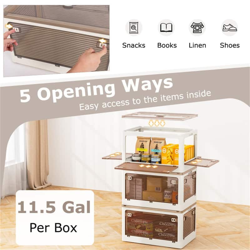 Cream White-Clear Brown Foldable Storage Bins 3-Pack with Wheels