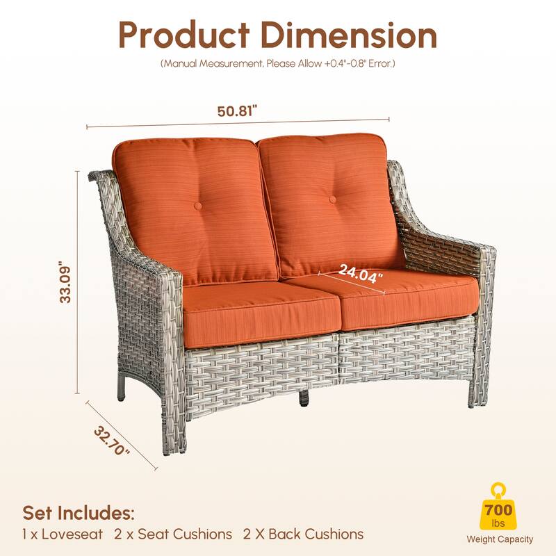XIZZI Patio Wicker Loveseat with Cushions Outdoor 2-Seater Sofa for Patio, Deck, or Backyard