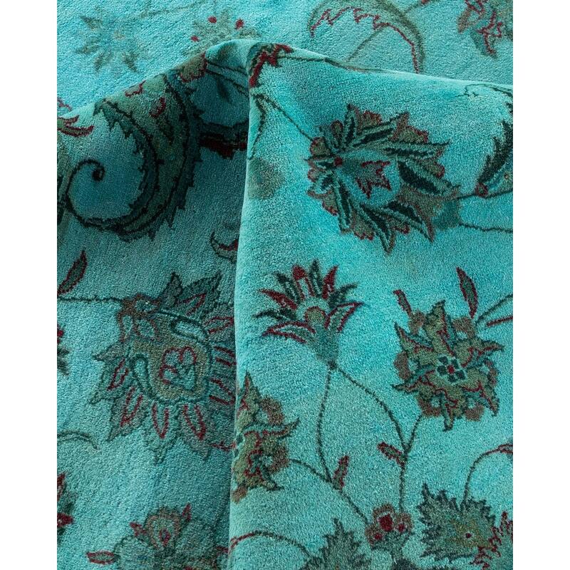 Overton Hand Knotted Wool Vintage Inspired Modern Contemporary Overdyed Blue Area Rug - 10' 1" x 14' 4"