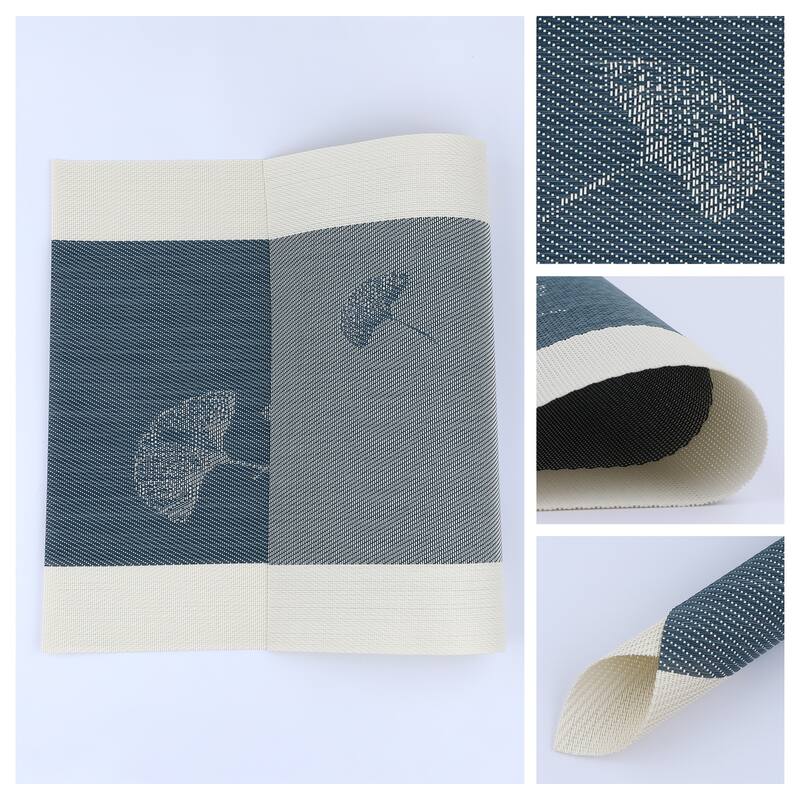 Set of 6 PVC Placemats for Kitchen Dining Table Decor Heat Resistant Table Placemats Wipeable Table Mat - 18*12in - Navy