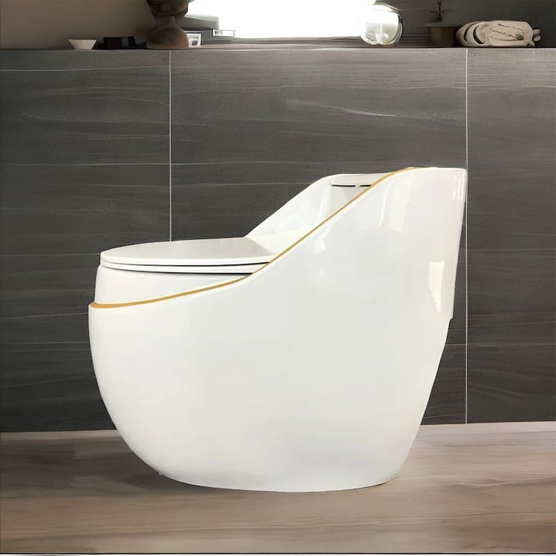 White Double Gear Flushing Ceramic One Piece Toilet with Seat