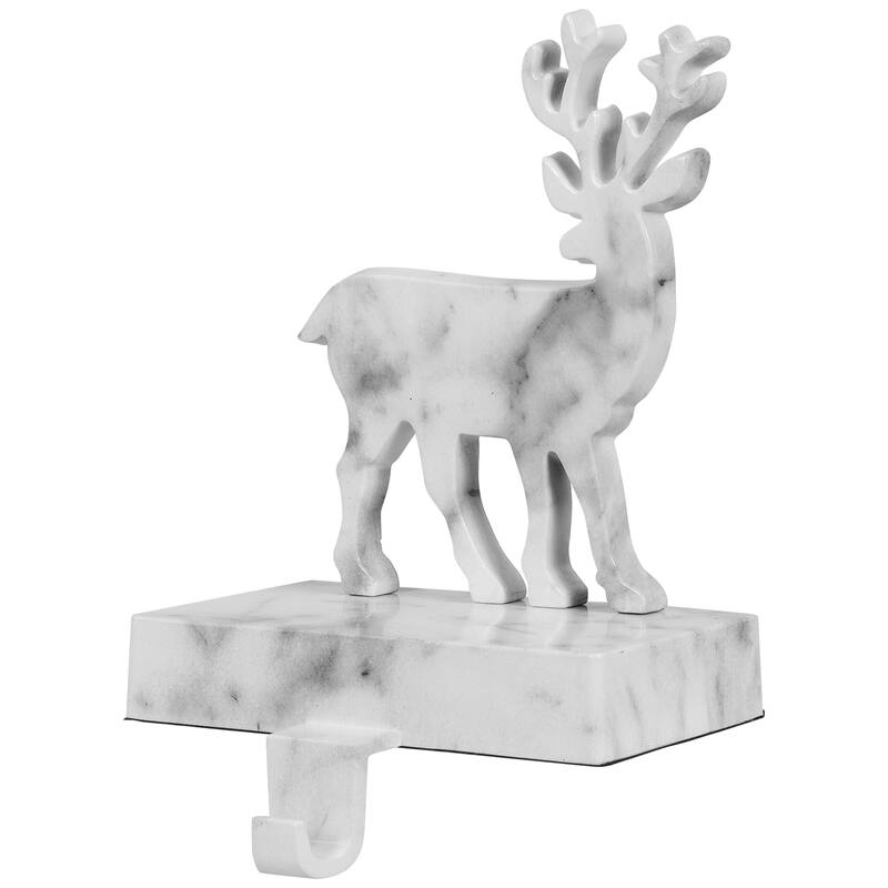 Marbled Standing Deer Christmas Stocking Holder - 7.5" - White and Black