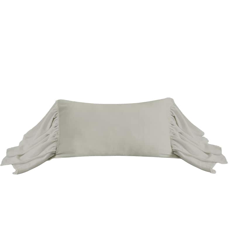 HiEnd Accents Luna Washed Linen Long Ruffled Pillow, 16"x26" - Gray