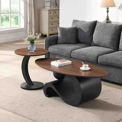 Modern Oval and Round Nesting Coffee Table (Set of 2)