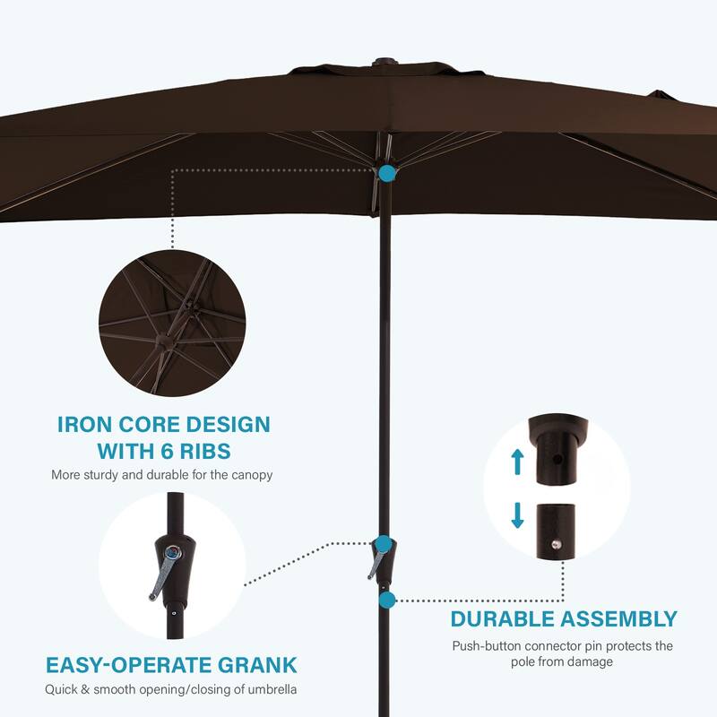 8*10ft Rectangular Patio Market Umbrella with Crank & Tilt，UV-Resistant
