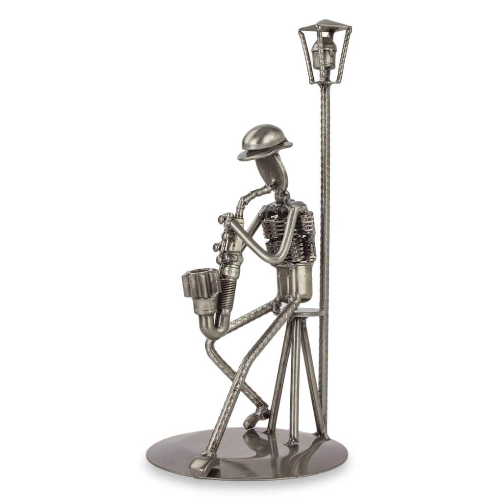 Handmade Sax on the Corner Auto part sculpture (Mexico) - 42 x 17 x 17
