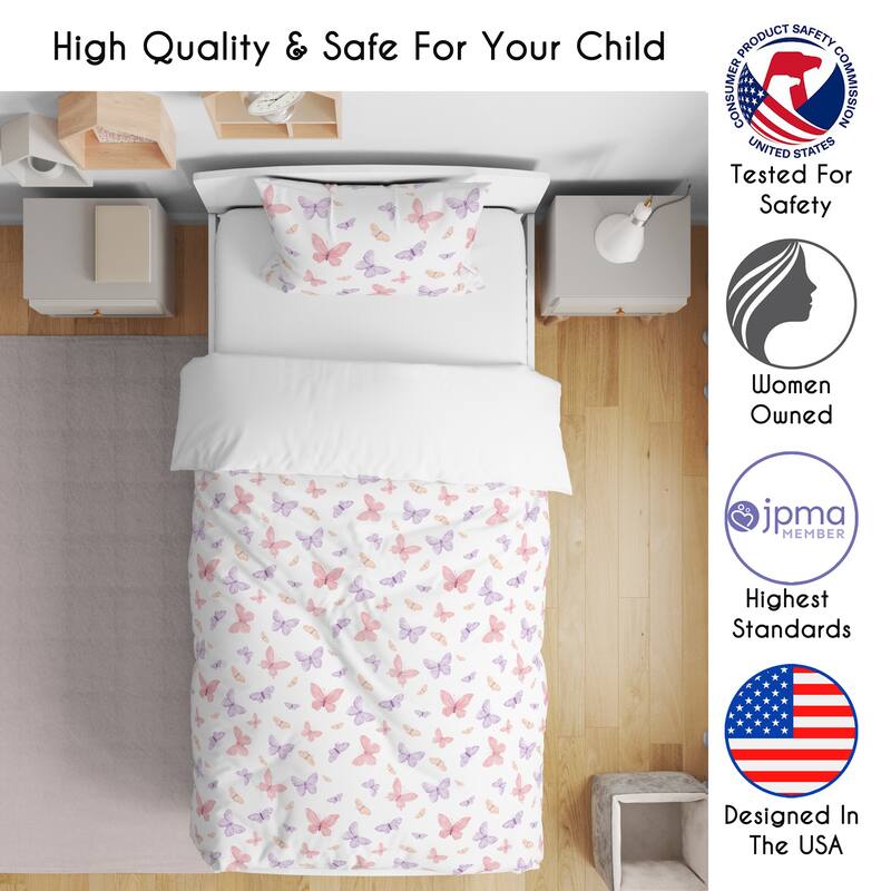 Sweet Jojo Designs Pink and Purple Shabby Chic Butterfly Girl 5pc Toddler-size Comforter Set - Colorful Butterflies Watercolor