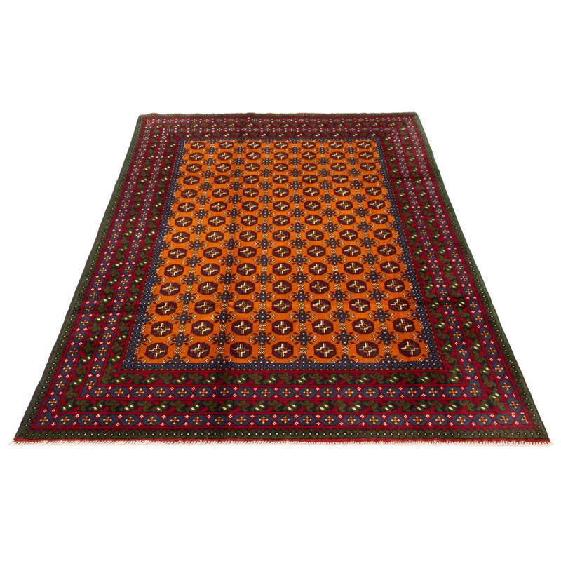 ECARPETGALLERY Hand-knotted Uzbek Kargahi Orange Wool Rug - 6'6 x 9'9