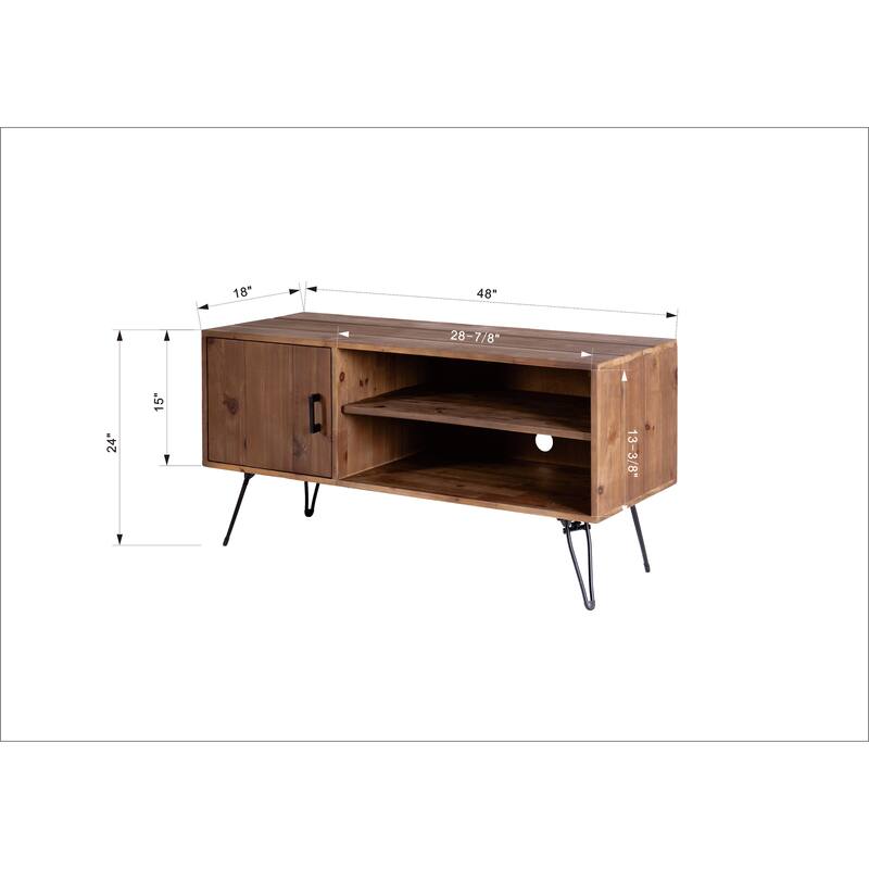 Modern Minimalist TV Stand, Retro Made From Recycled Wood TV Stand with 2 Open Shelves, for Living Room