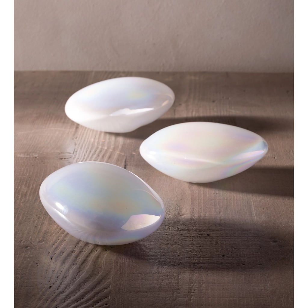 Organic Shaped Iridescent Glass Stones, Set of 3 White