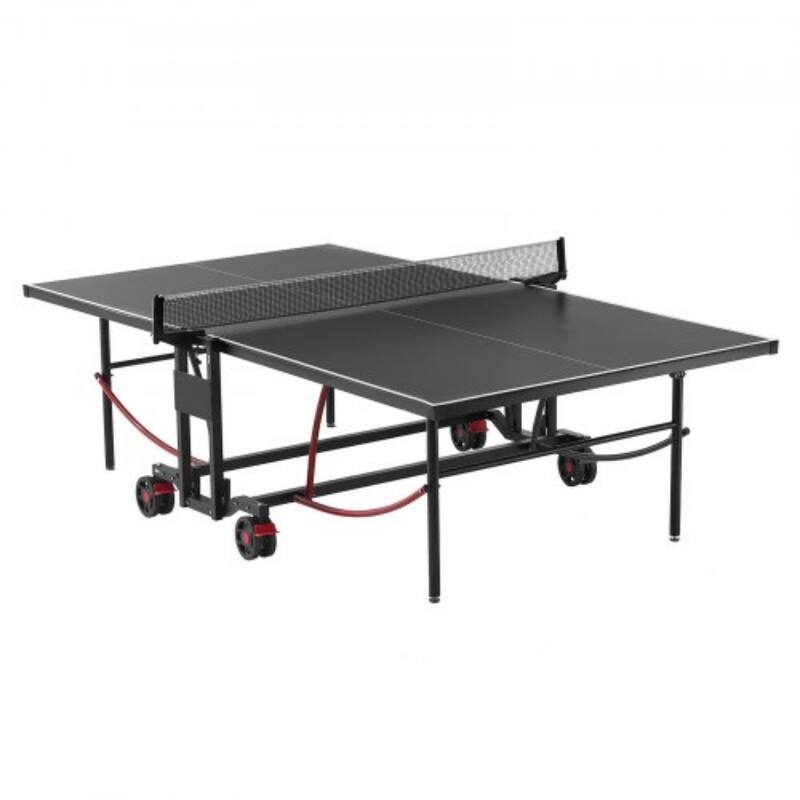 Black MDF Portable Table Tennis Table with Lockable Casters and Adjustable Height - 107.9” L x 60” W x 30” H - Black