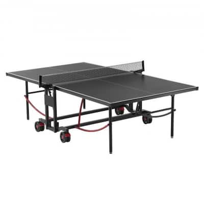 Black MDF Portable Table Tennis Table with Lockable Casters and Adjustable Height - 107.9” L x 60” W x 30” H
