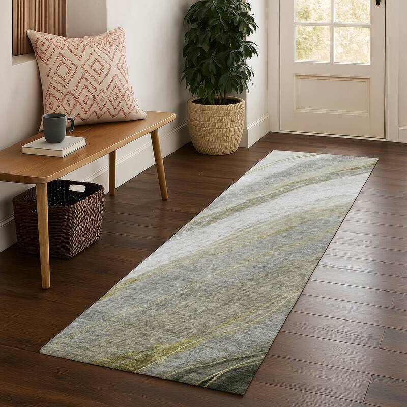 Premium Washable Super Soft Modern Motion Mayfield Rug - Pewter - 2'3" x 7'6"