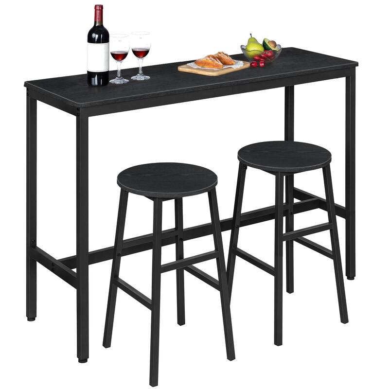 Bar Stools, Set of 2 Round Bar Chairs with Footrest, 24.4 Inch Kitchen Breakfast Bar Stools, Industrial Bar Stools