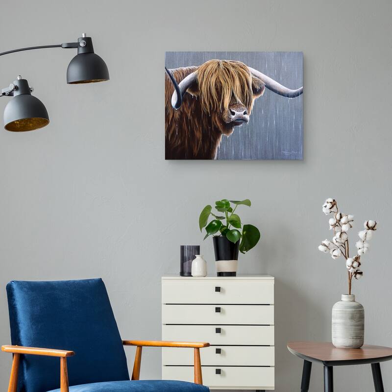 Highland Bull Rainy Day by Jeremy Paul Canvas Art Print
