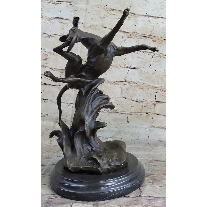 Puppy Dog Catching Frisbee Bronze Sculpture Statue Decor Original Art By Milo