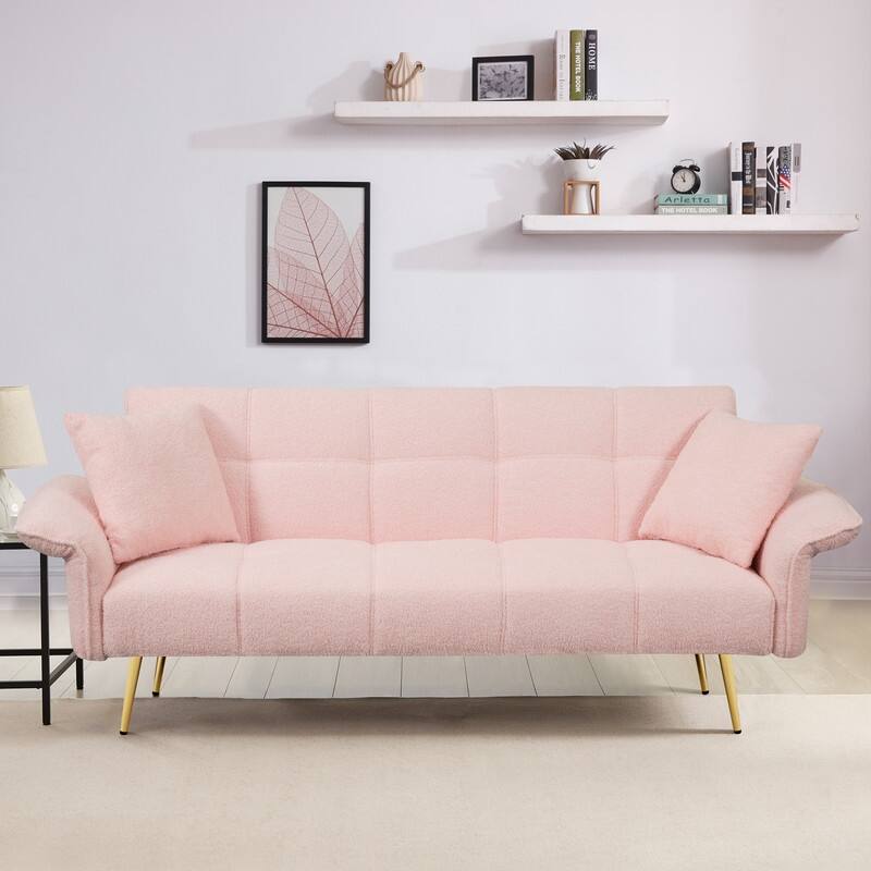 70.1" Teddy fleece Futon Couch Sofa Bed Folding Sleeper with Adjustable Armrests Backrest