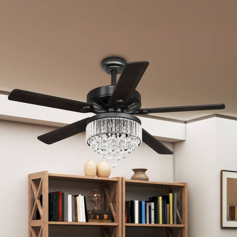 Moasis 52" Chandeliers Crystal Ceiling Fan with Light and 5 Dual Color Wooden Blades